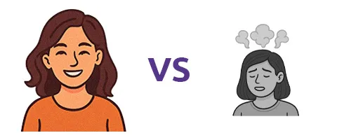 Mulher feliz VS Efeitos colaterais